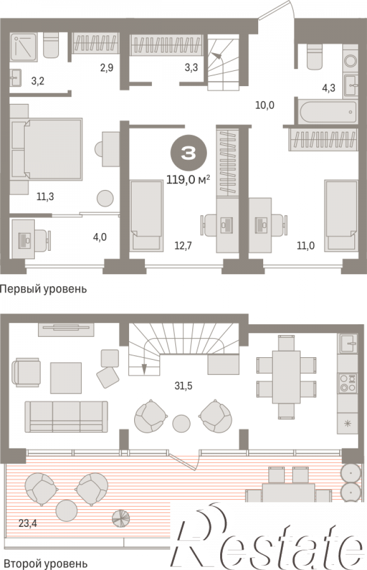 3-комн квартира в новом доме улица Игоря Киртбая, 7